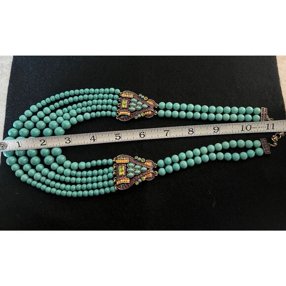 HEIDI DAUS 5 Strand Turquoise & Multi Color Crystal Necklace Adjustable STUNNING - Picture 15 of 16